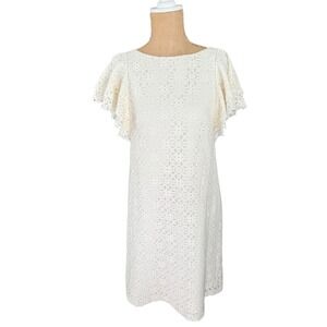 Chequer White Lace Dress Flutter Sleeve Party Cocktail‎ Summer Size 4